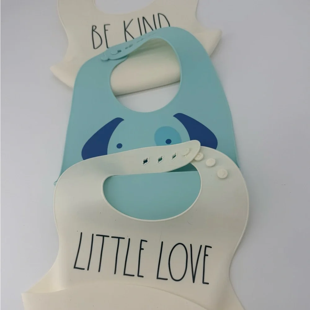 Rae Dunn Silicone Bib Set - Mint Blue & Cream